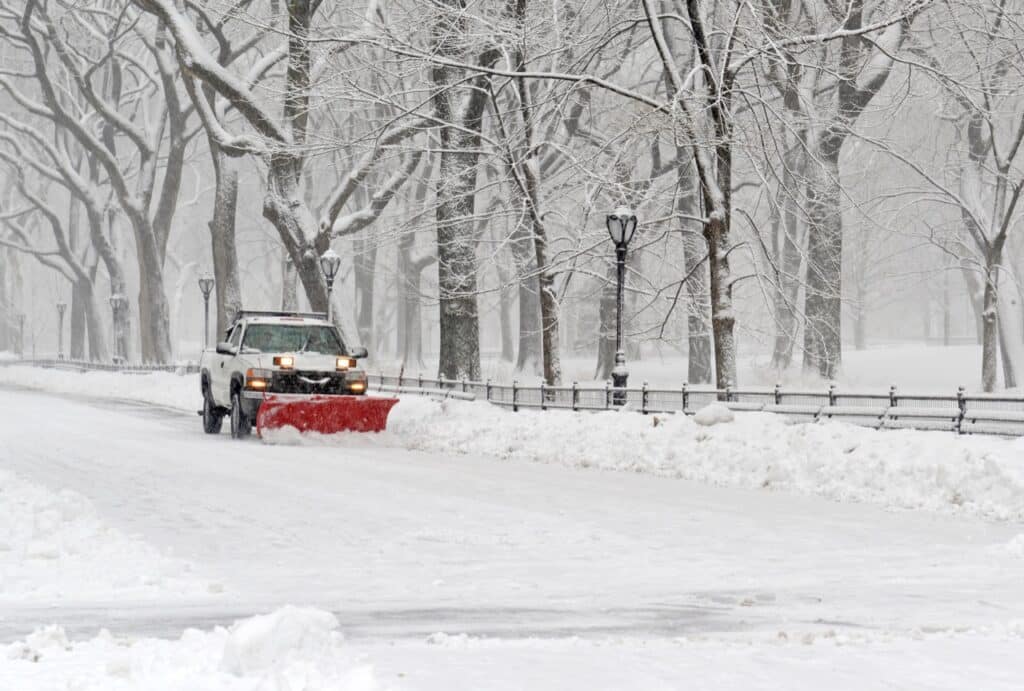 A truck on a snowy road